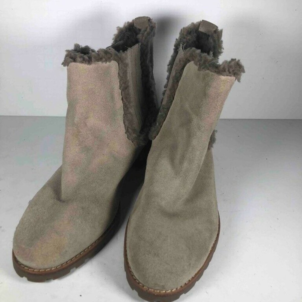 Anthropologie Tan Ankle Boots with Fur Trim - Picture 2 of 7
